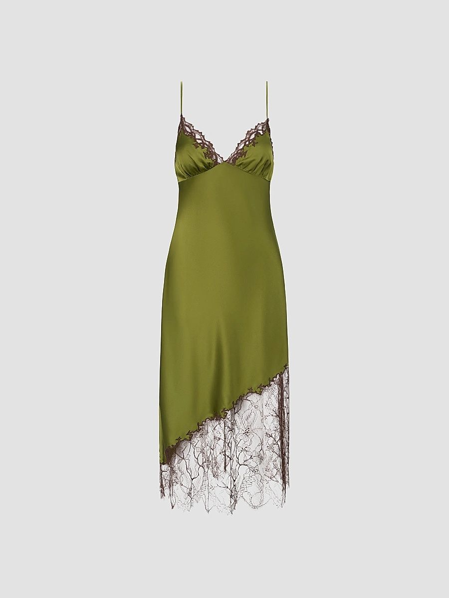Women's Lara Lace-Trim Silk Slip Dress - Pear - Size 14
