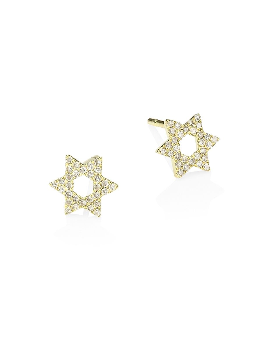 Women's 14K Yellow Gold & Diamond Star Of David Stud Earrings - Gold