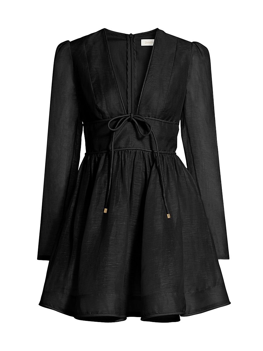 Women's Eden Linen & Silk Plunging V-Neck Minidress - Black - Size 2