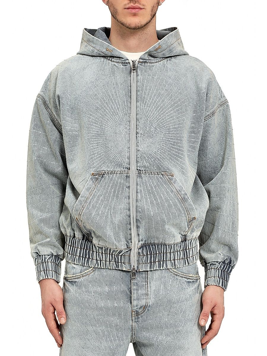 Men's Cotton Zip-FrontOversized Hoodie - Light Indigo - Size XL