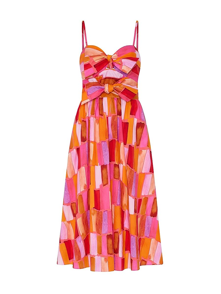 Women's Natasha Printed Stretch Cotton Poplin Midi-Dress - Pink Multi - Size 10