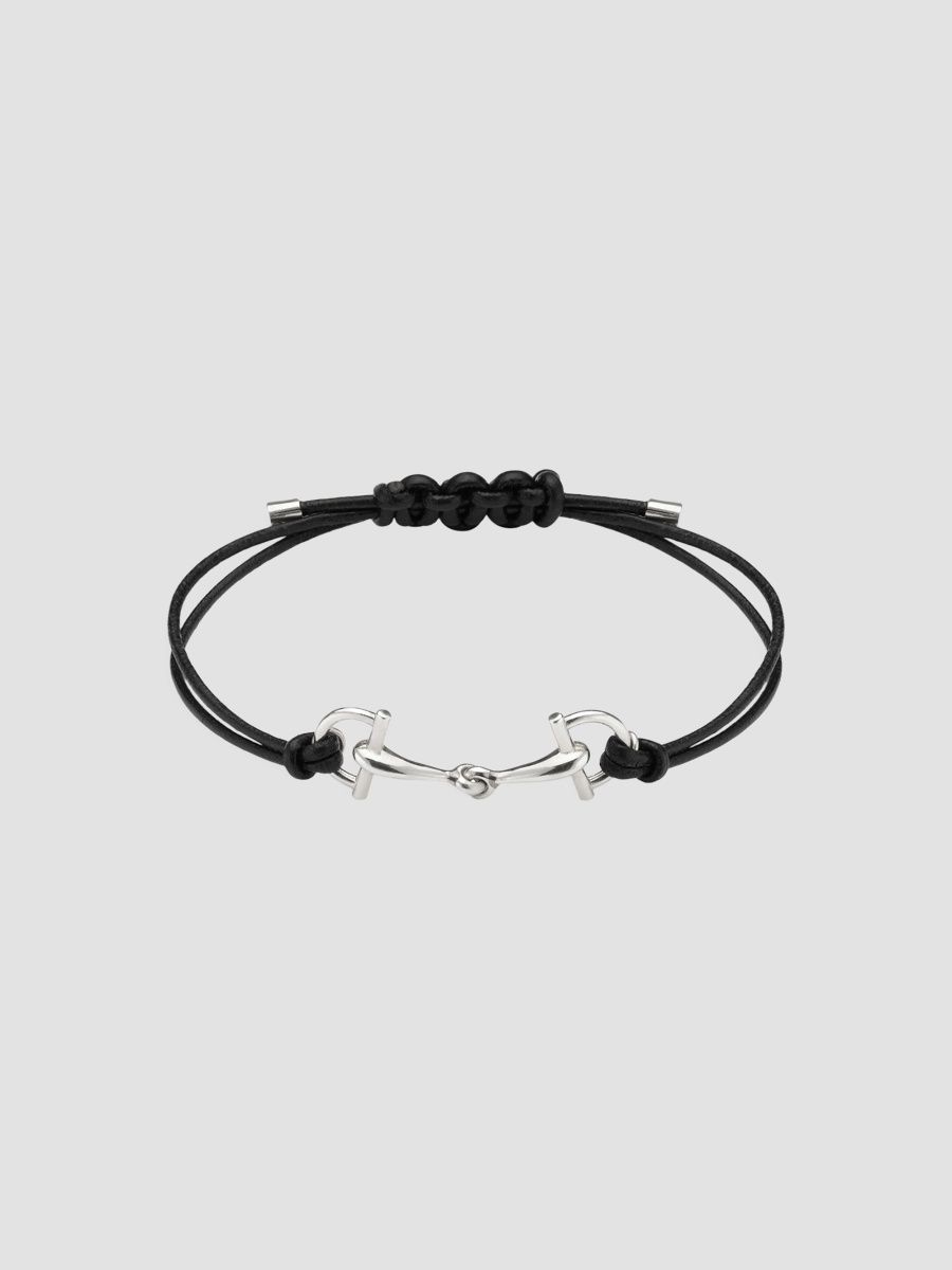 Gucci Men's Staffa Stirrup Sterling Silver & Leather Bracelet - Black Silver