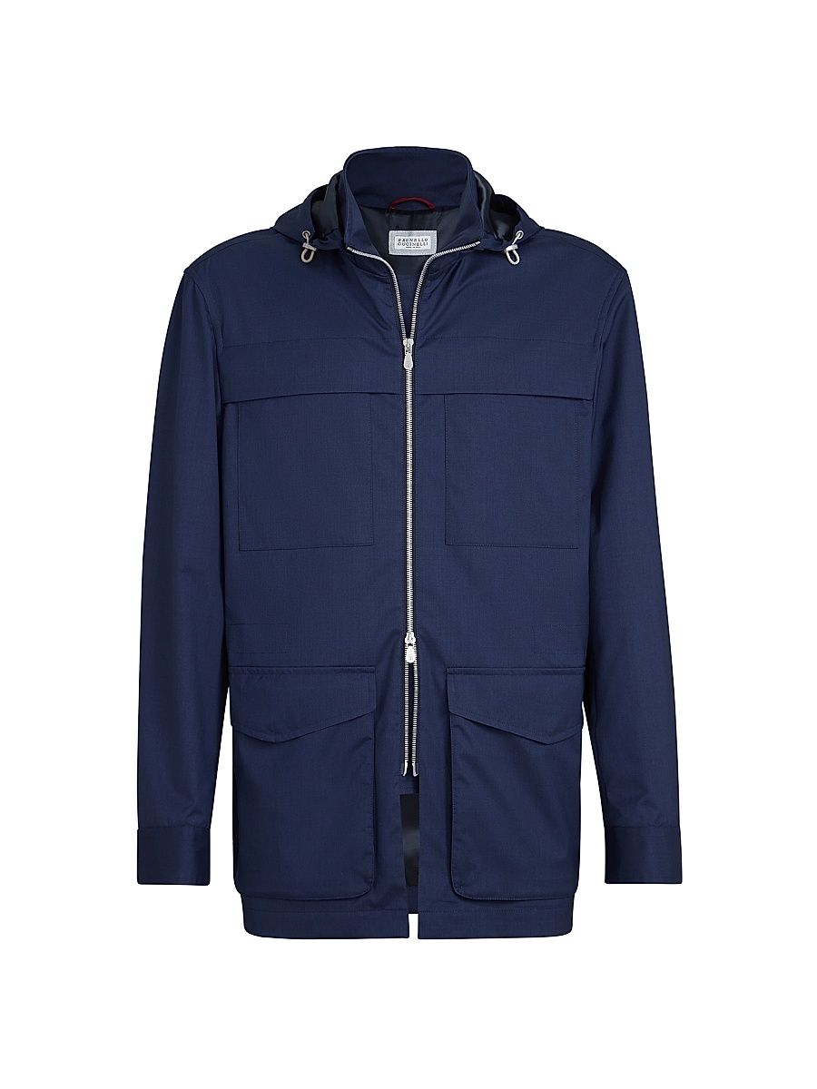 Men's Bonded Silk and Virgin Wool Safari Jacket - Blue - Size 48