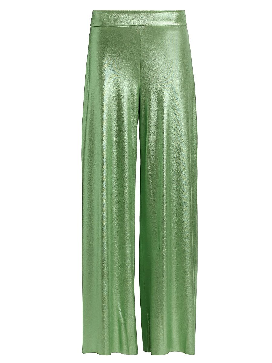Women's Skylim Splendid Metallic Jersey Wide-Leg Pants - Mint Jelly - Size 8