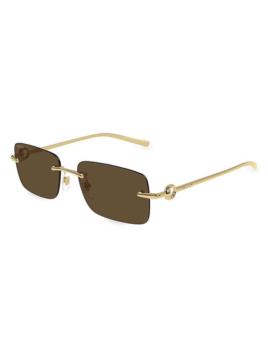 Men's Horsebit Top Bar 55MM Square Sunglasses - Brown Gold