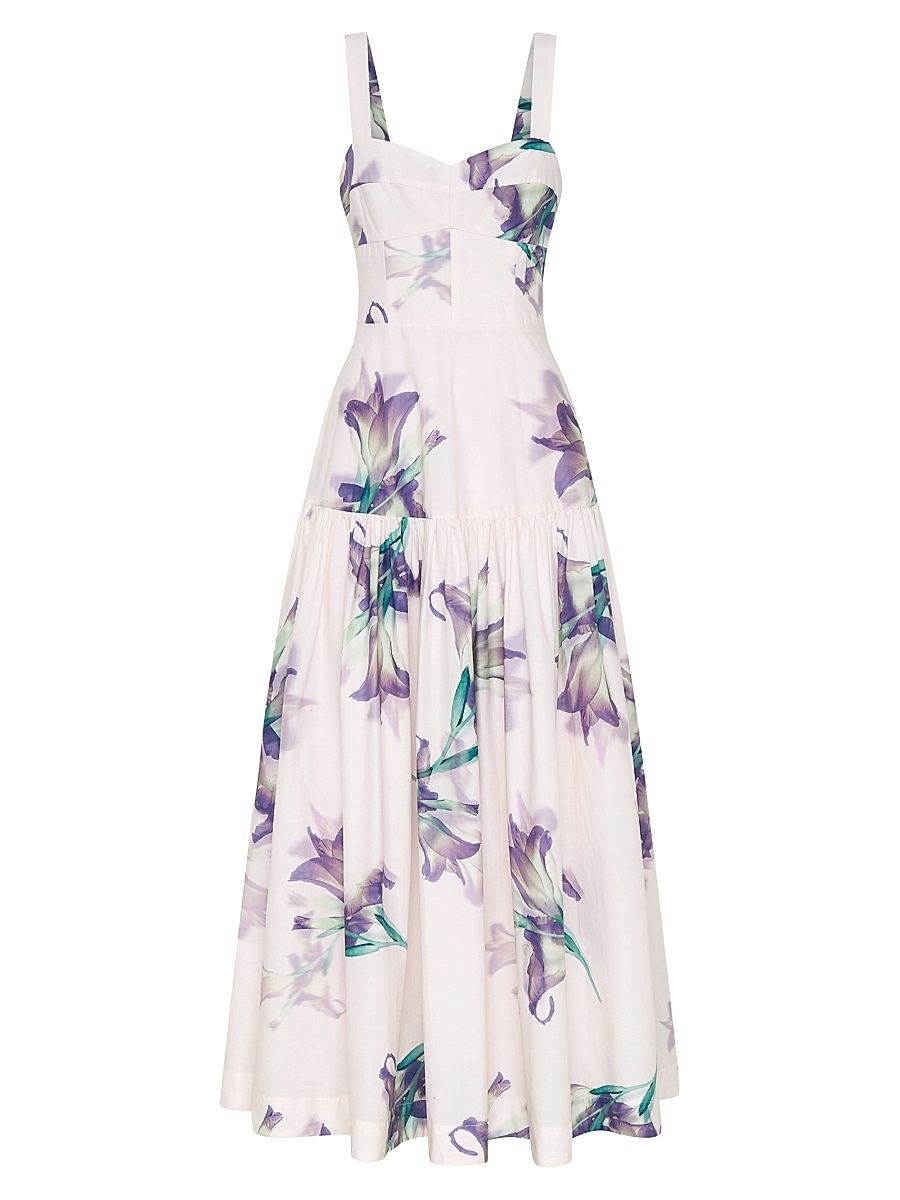 Women's Valeria Floral Linen-Blend A-Line Midi-Dress - Shadow Floral - Size 12