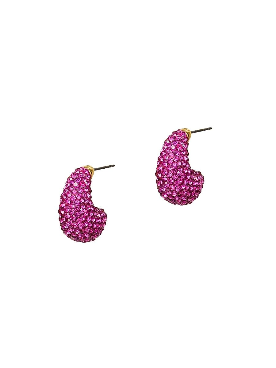 Women's 14K-Gold-Plated, Clay, & Crystal Mini Domed Hoop Earrings - Flamingo