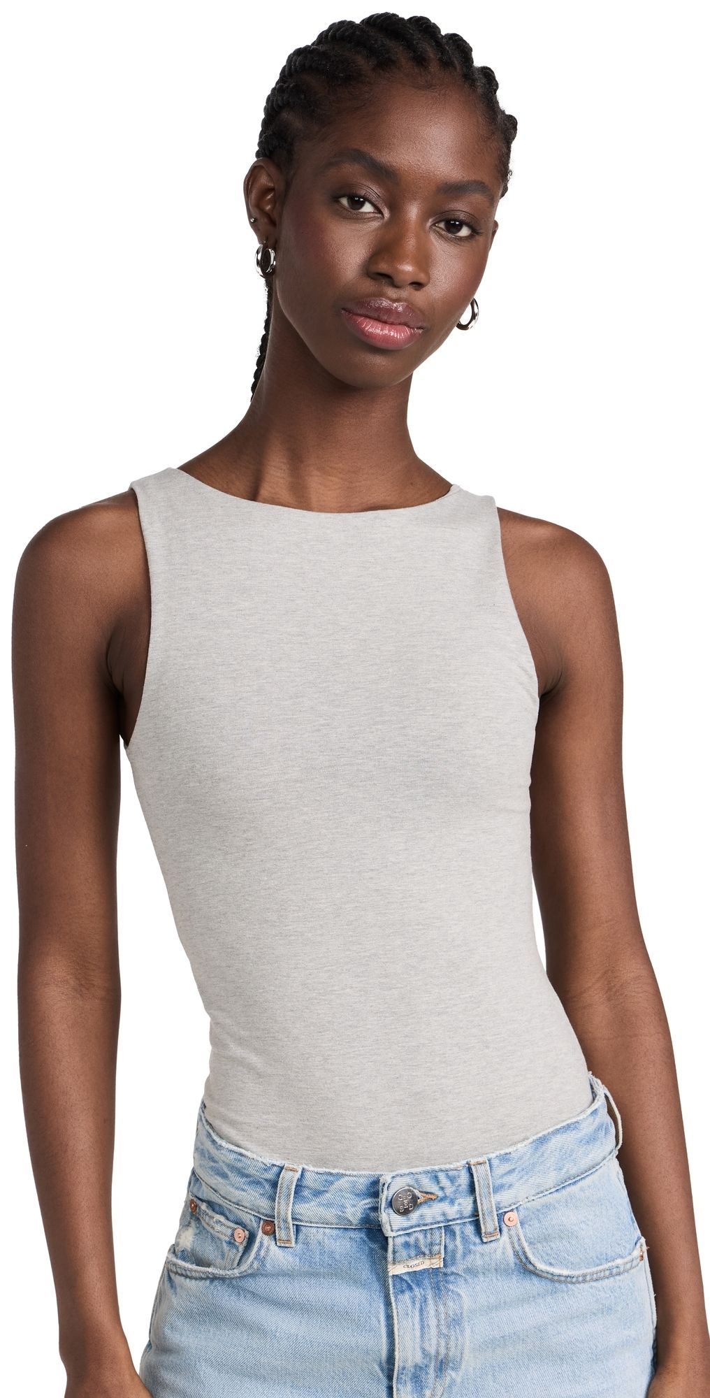 Ambitionist High Neck Tank Thong Bodysuit Grey S