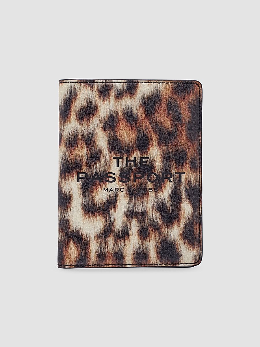 Leopard-Print Leather Passport Case - Brown