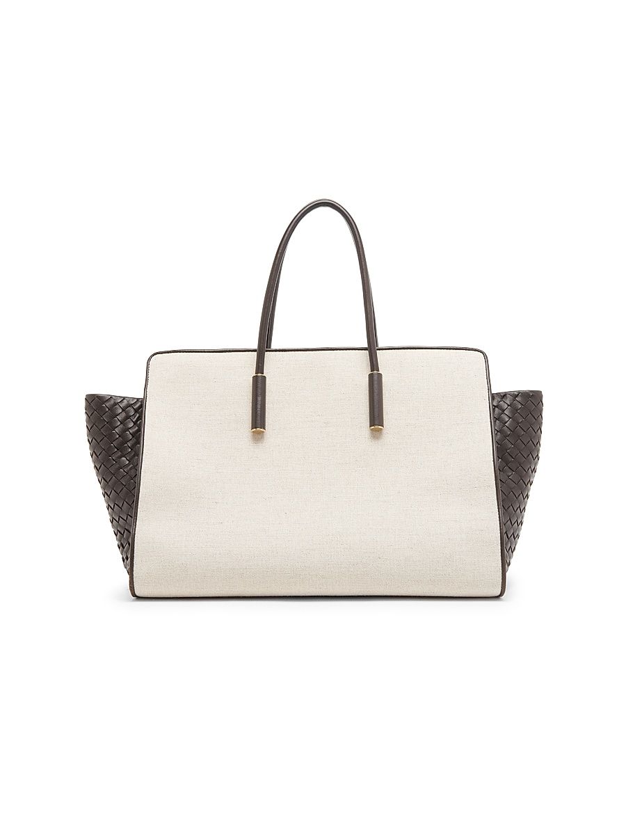 Women's Barbara Medium Canvas-Leather Tote Bag - Natural Espresso Brass