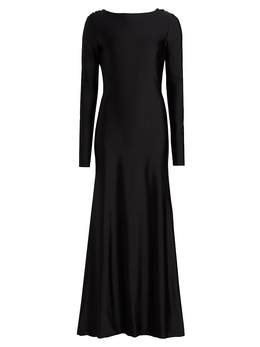 Women's Naomi Draped Cowl-Back Floor-Length Gown - Black - Size Small