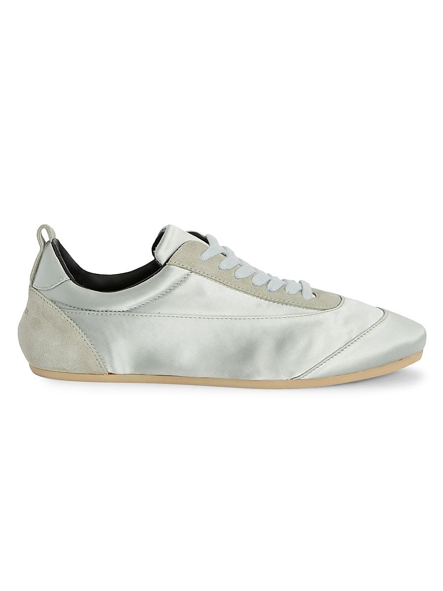 Women's Panelled Satin Low-Top Sneakers - Acqua - Size 11