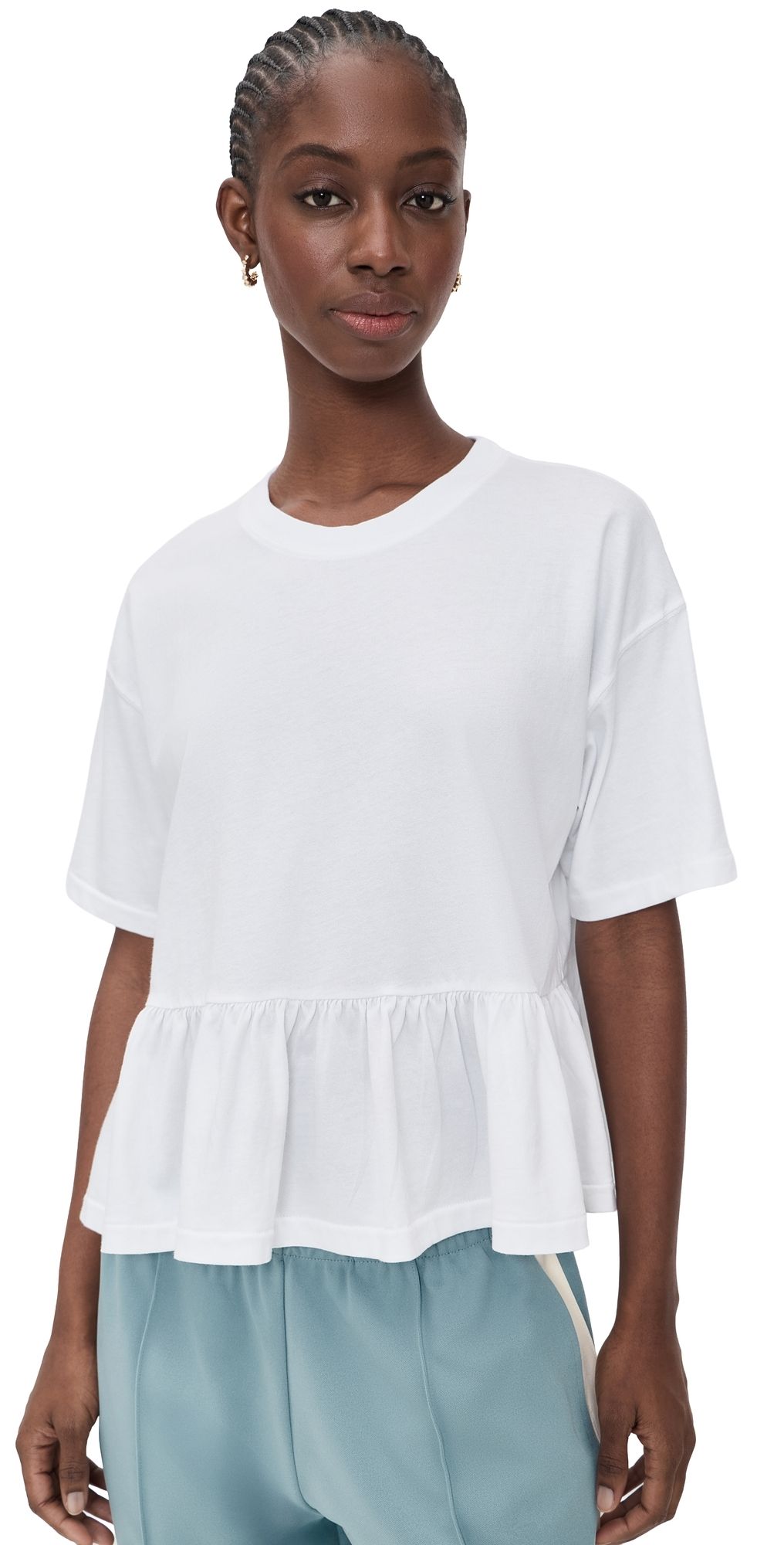 THE GREAT. The Oversized Ruffle Peplum Tee True White 1