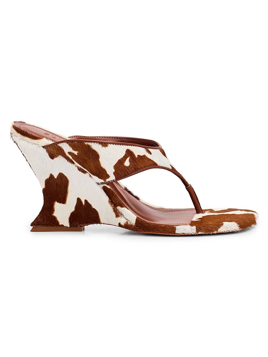 Women's Maya Wild 90MM Cow-Print Fur Sandals - Pearl Pony Cognac - Size 11