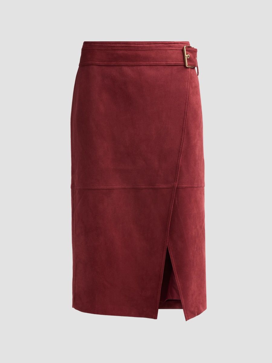 Elie Tahari Women's The Danica Faux Suede Belted Midi Skirt - Noir Berry - Size 16