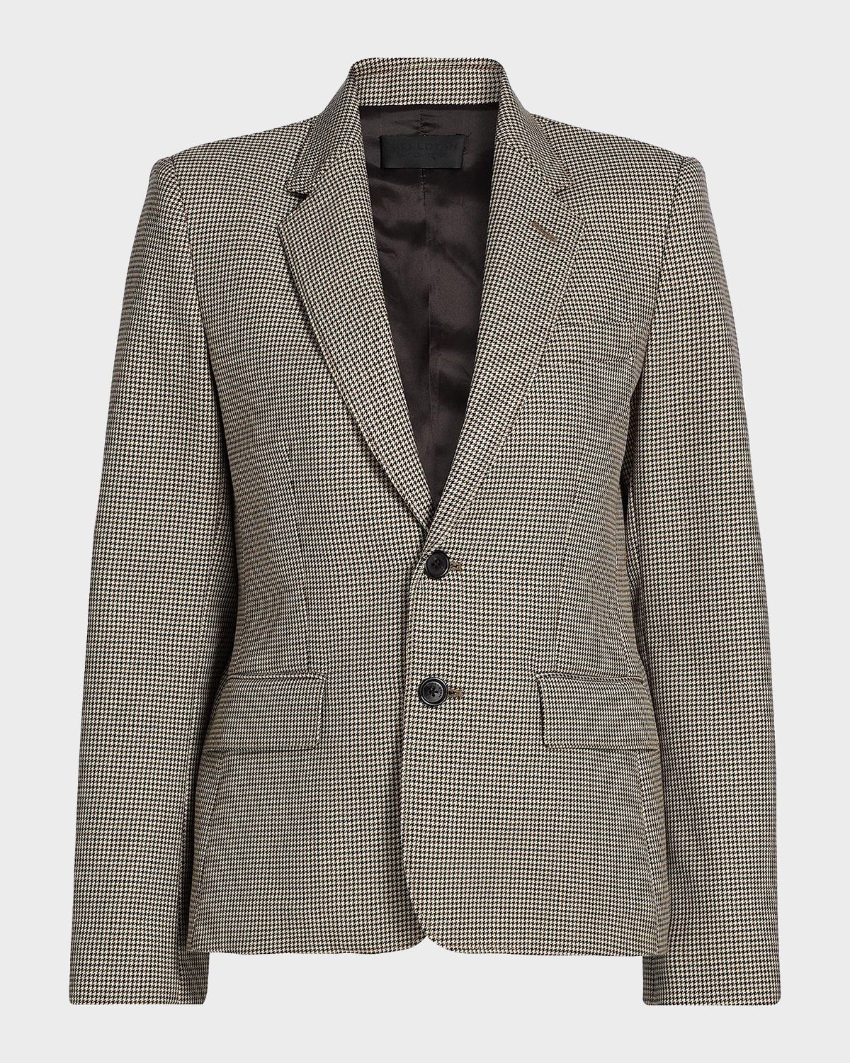 Ysee Houndstooth Wool Single-Breasted Blazer Jacket
