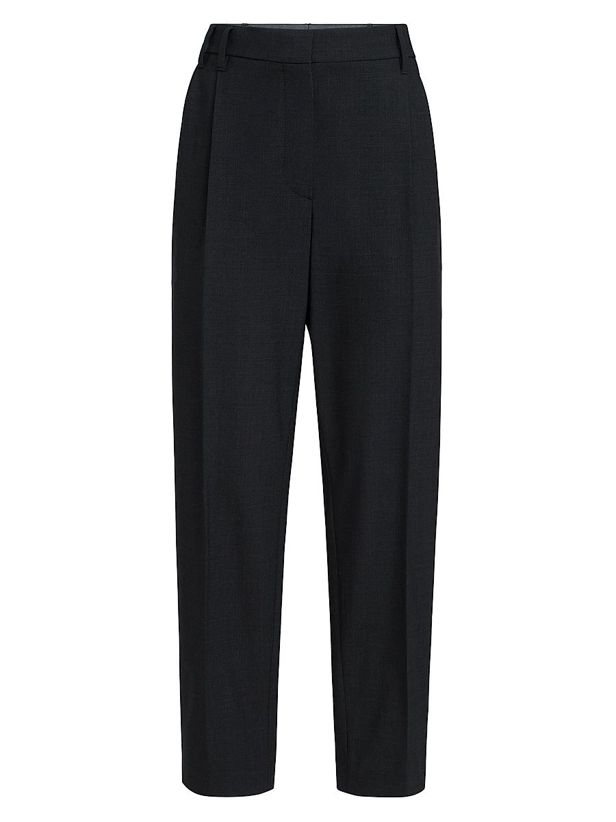 Women's Tropical Luxury Wool Slouchy Trousers with Monili - Lignite - Size 14