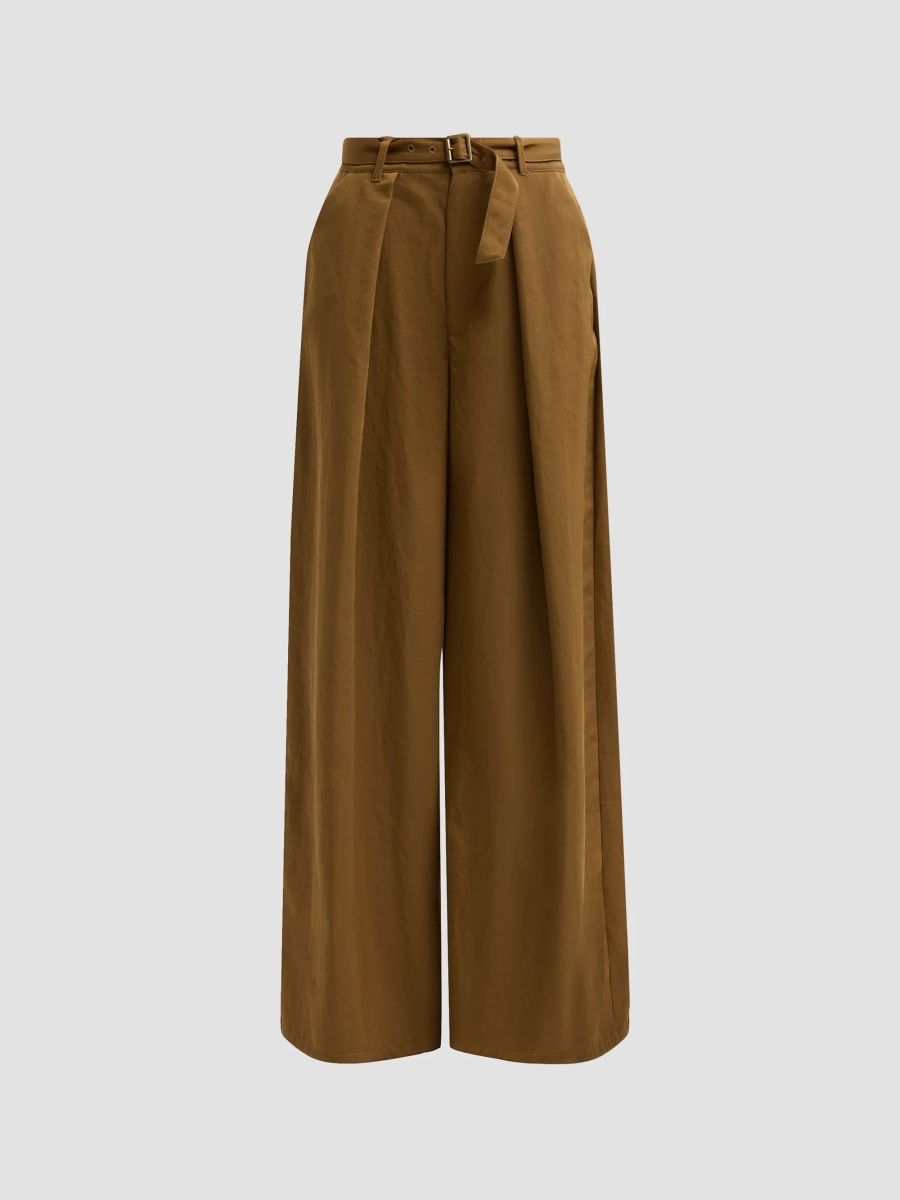 Mother Women's Pleated Prep Full Pipe Sneak Belted Wide-Leg Pants - Bronze Age - Size 32