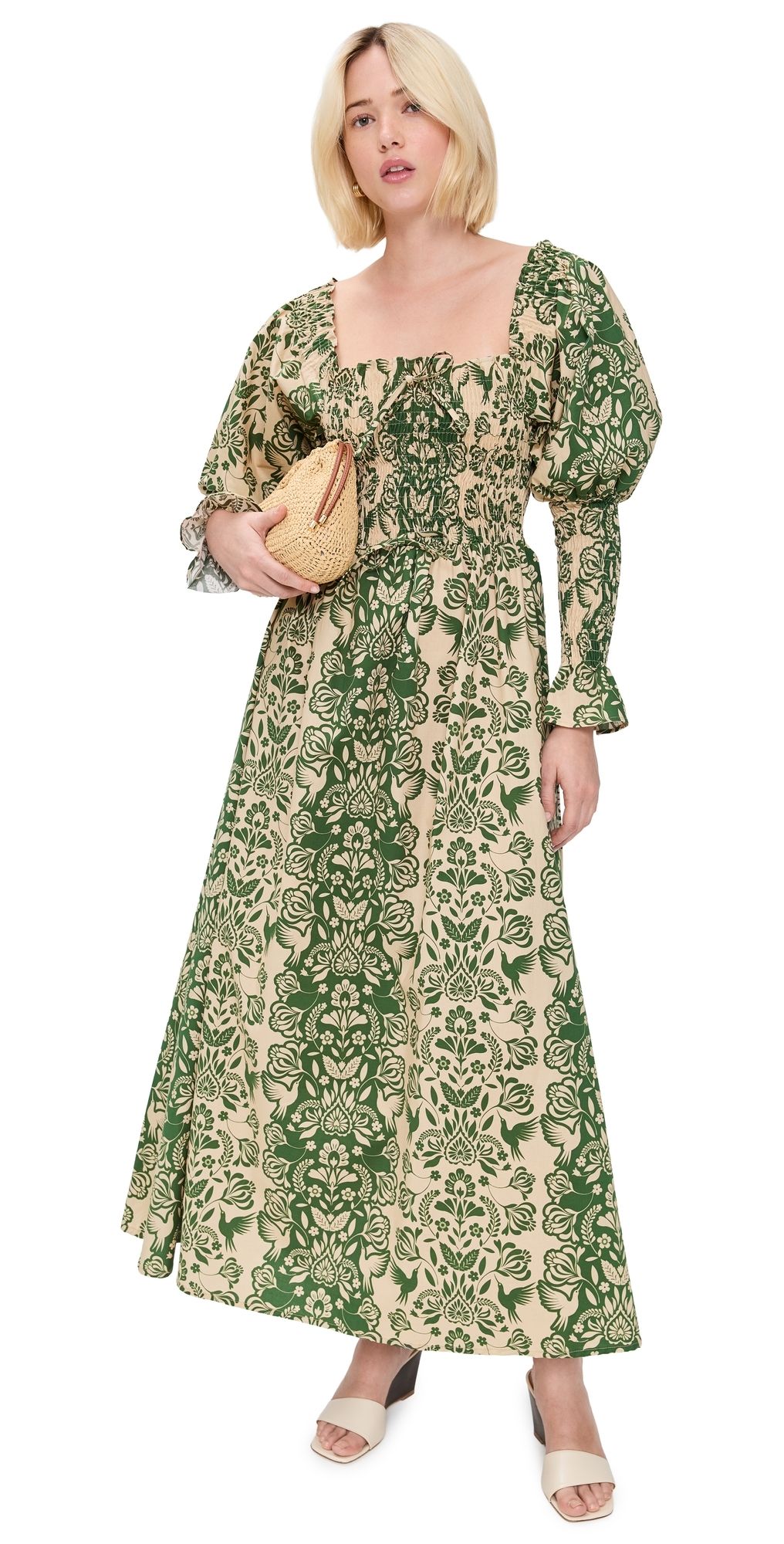 The Lulo Project The Honor Dress Green Folk Paisley XS