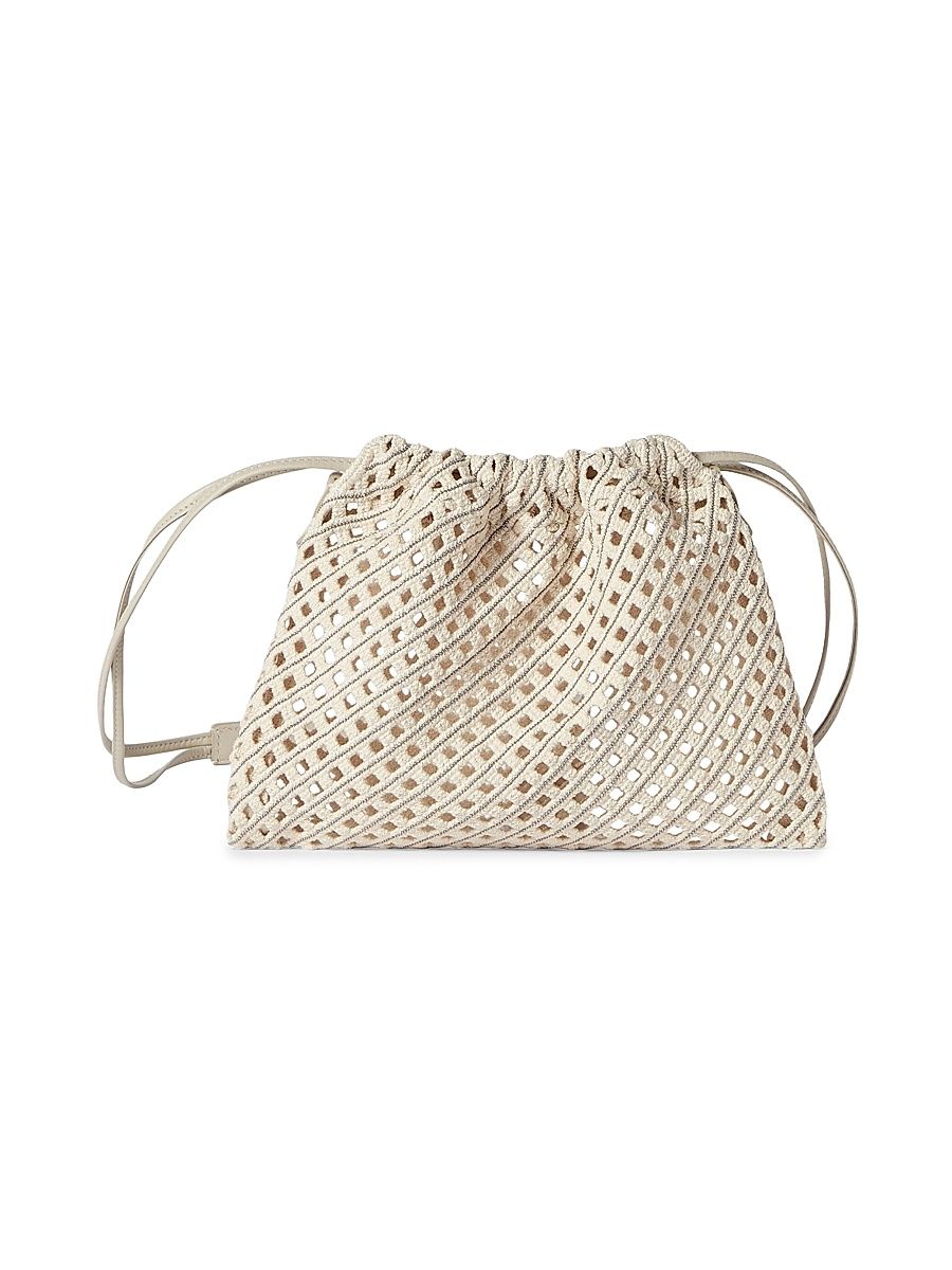 Women's Sartorial Small Bucket Bag in Precious Cotton Net - Ivory