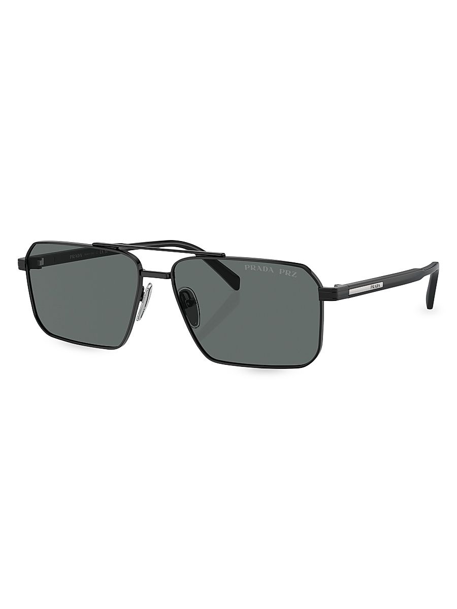 Men's 61MM Rectangular Sunglasses - Black Blue Grey