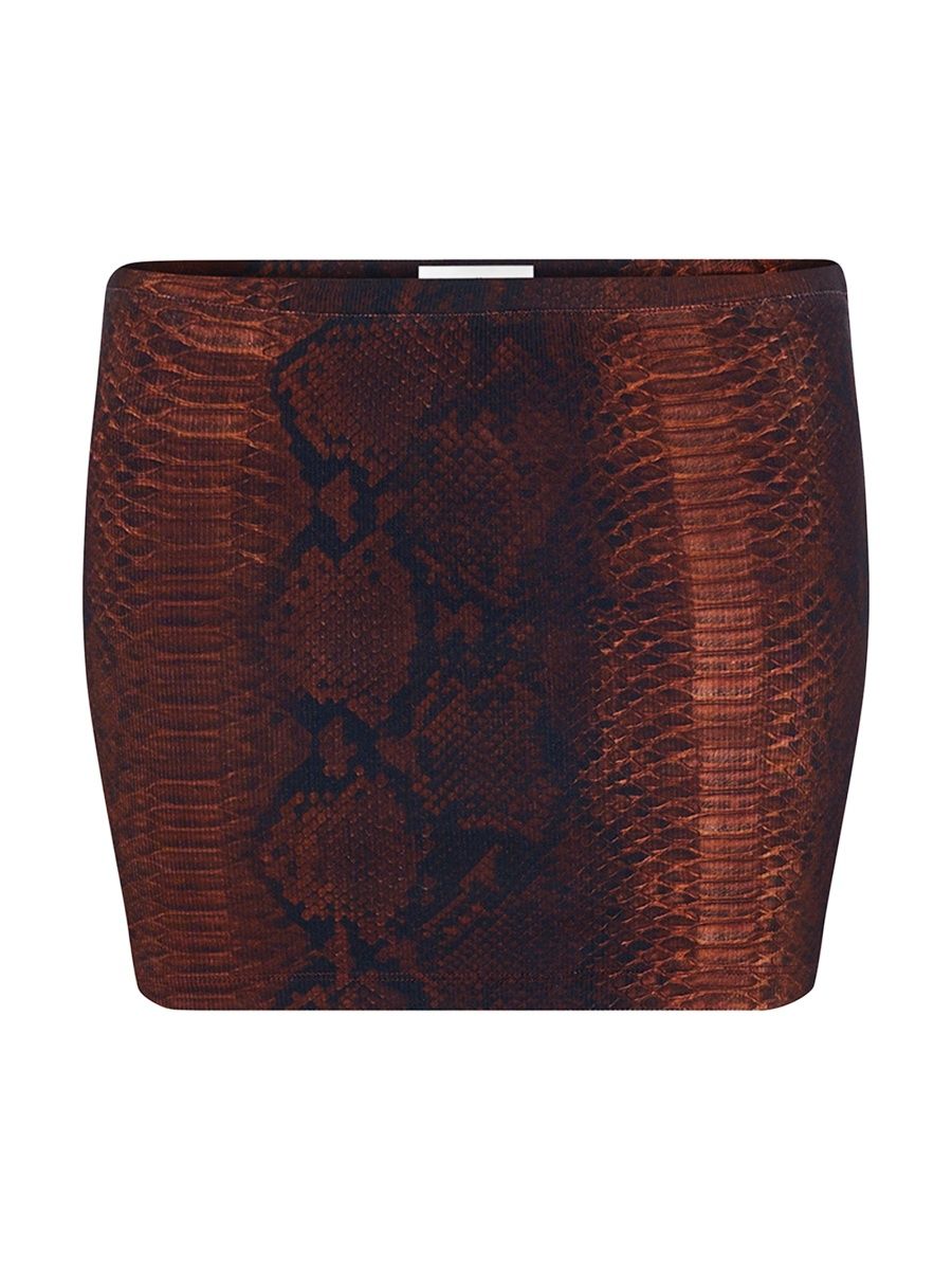 Jean Paul Gaultier Women's Python-Print Rib-Knit Stretch-Cotton Miniskirt - Brown Black - Size Large