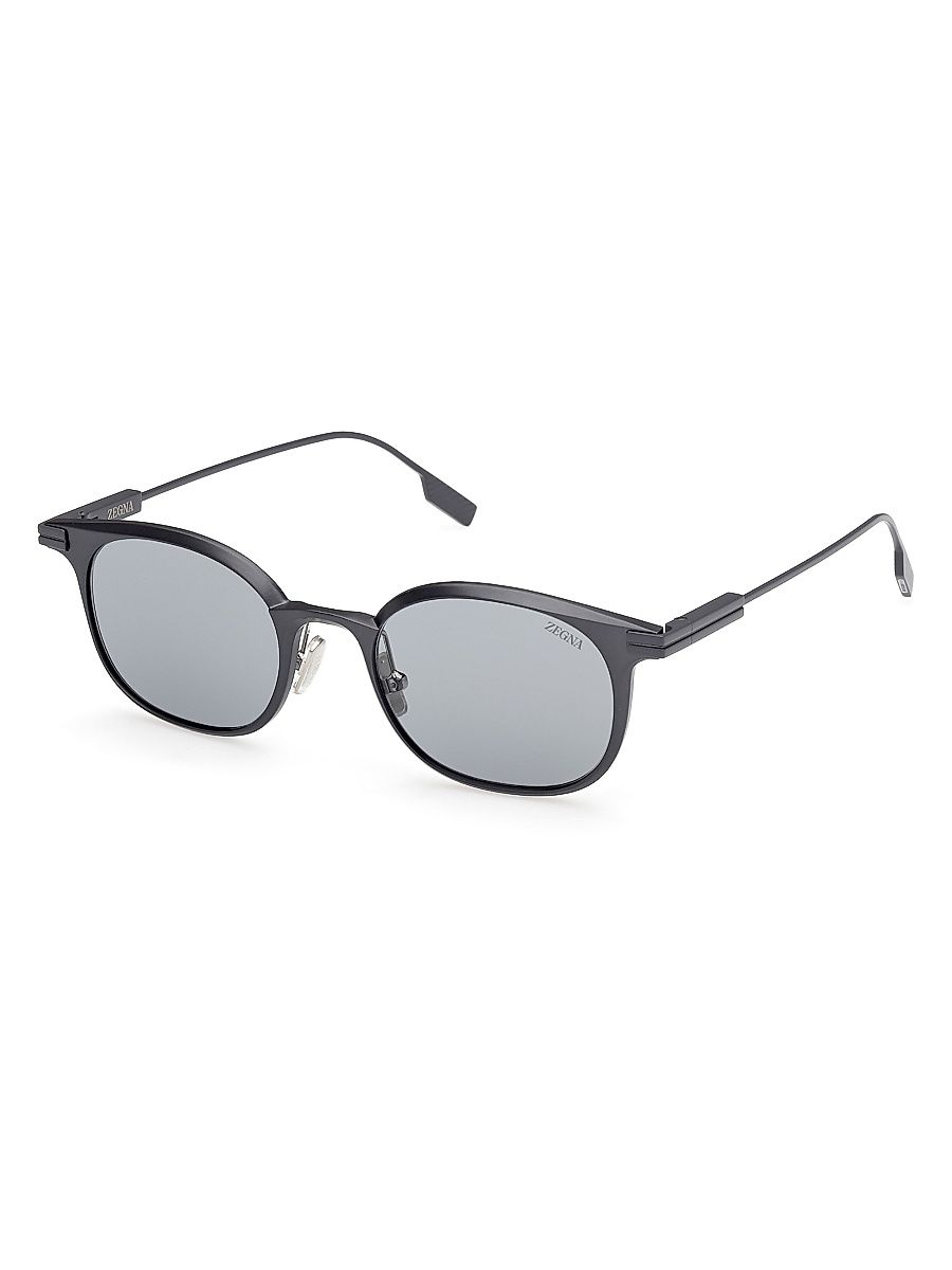 Men's 50MM Round Sunglasses - Dark Silver Black