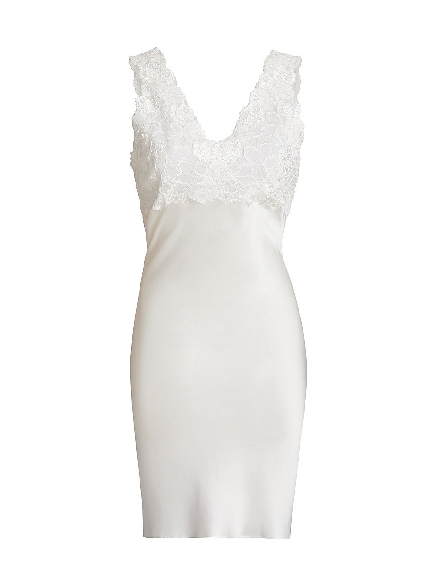 Women's Rose Parfait Lace-Trimmed Silk Chemise - Warm White - Size Medium