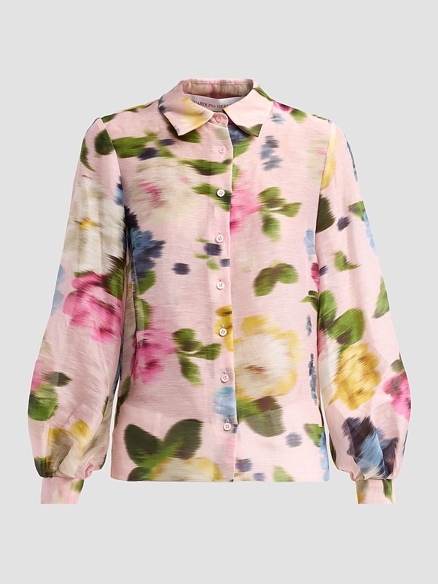 Women's Isabella Blurred Floral Linen-Silk Shirt - Rosewater Multi - Size 16