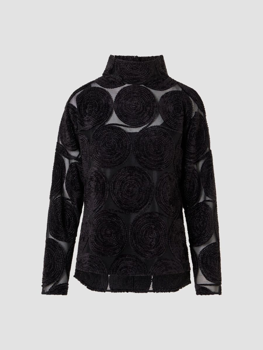 Akris punto Women's Chenille Embroidered Mesh Blouse - Black - Size 18