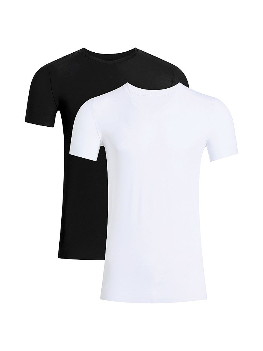 Men's Microfiber Crewneck Undershirt Set, 2-Pack - Black White - Size XL
