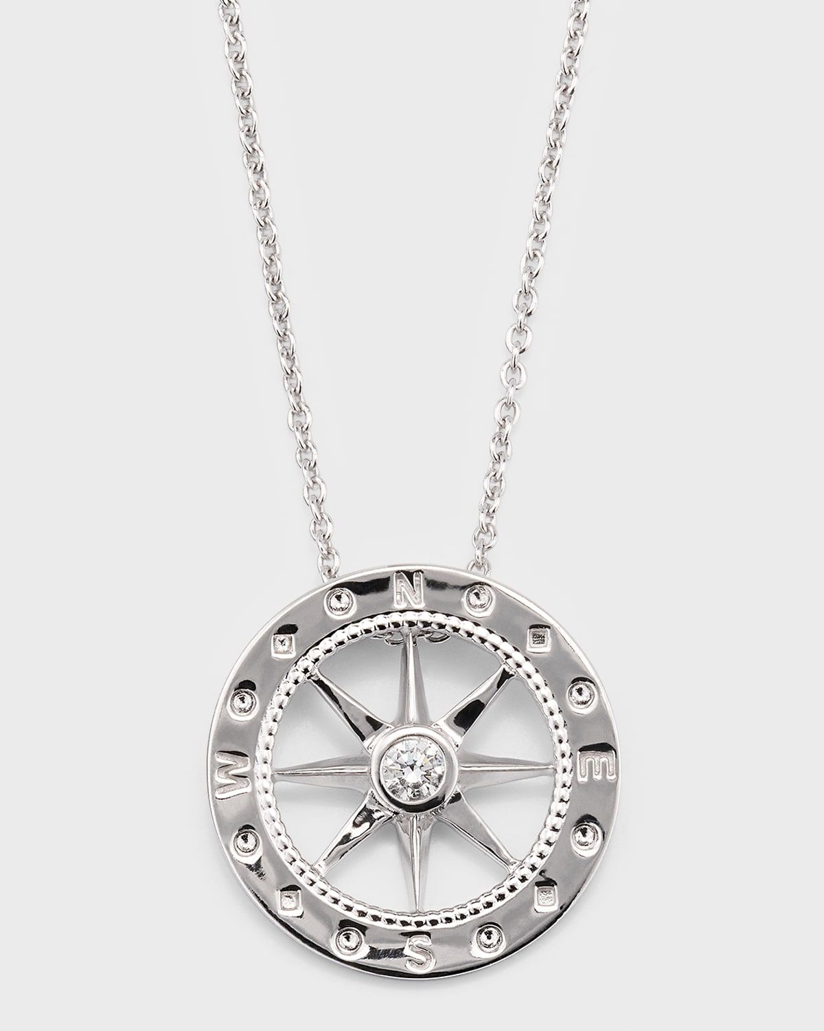 18K White Gold Compass Necklace