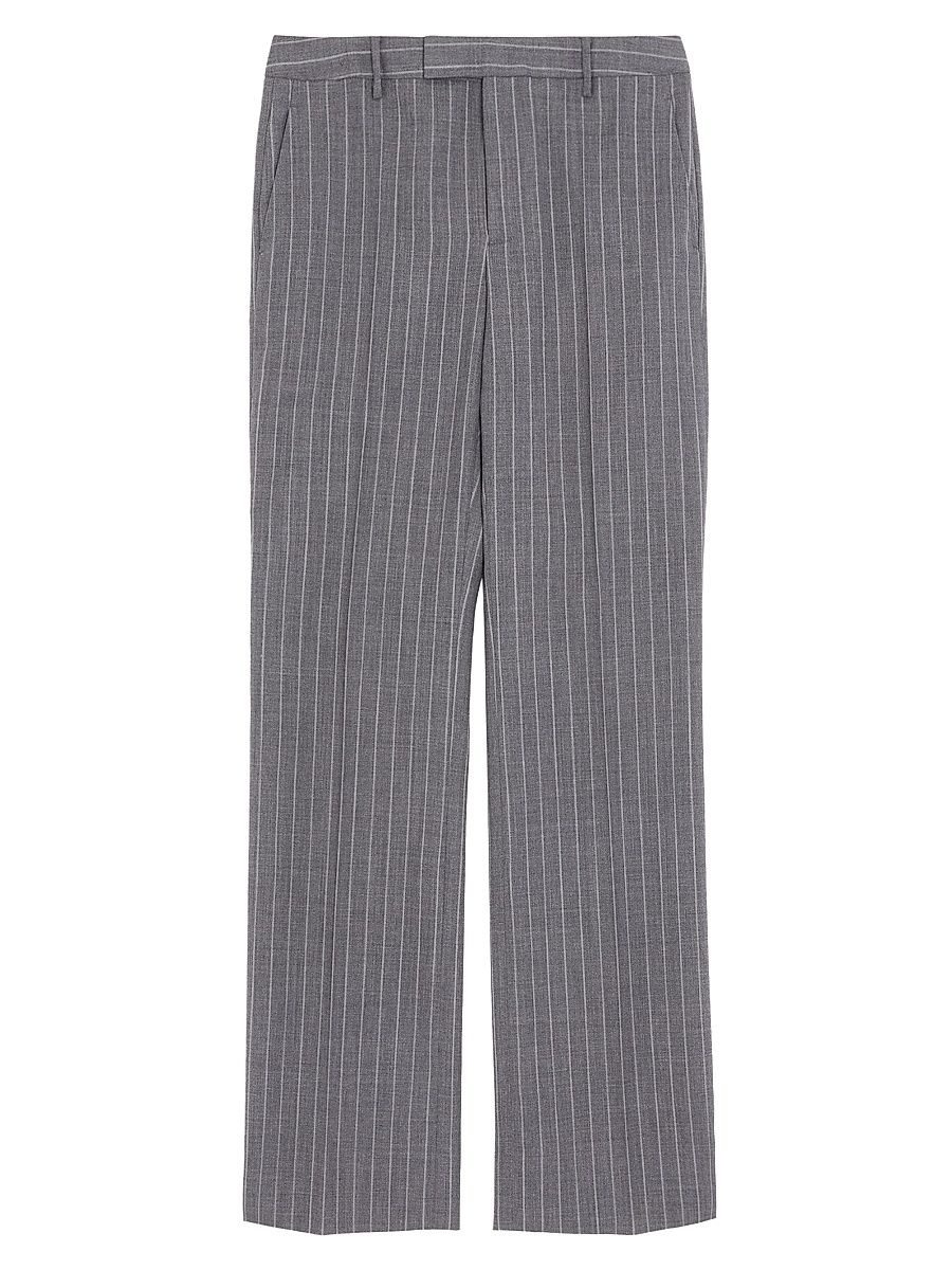 Men's Wool Pinstripe Trousers - Grey - Size 34