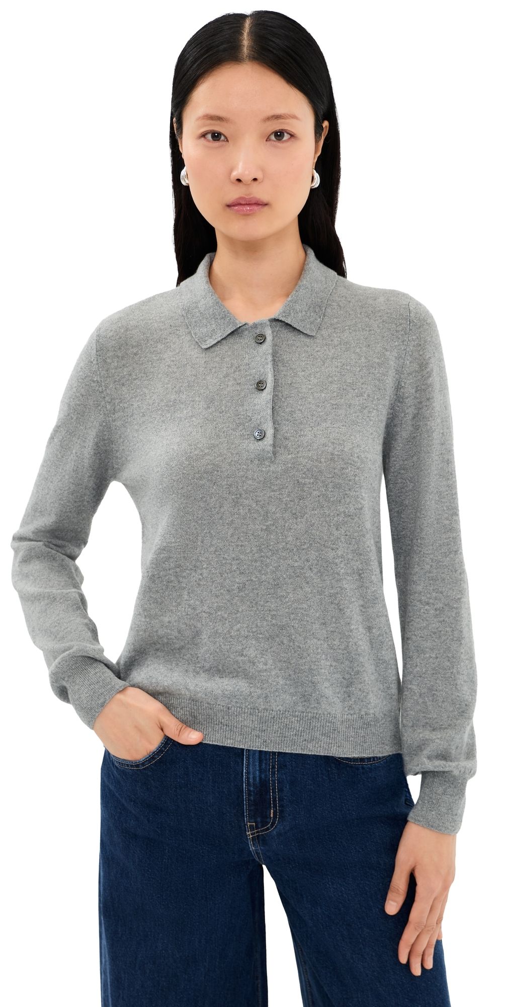 &Daughter Aoife Cashmere Polo Shirt Soft Grey L