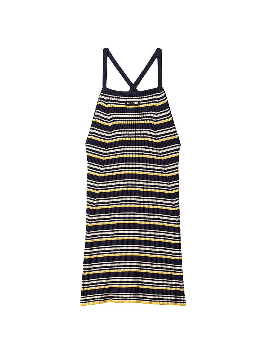 Women's Cotton Knit Mini Dress - Blue Multi - Size 2