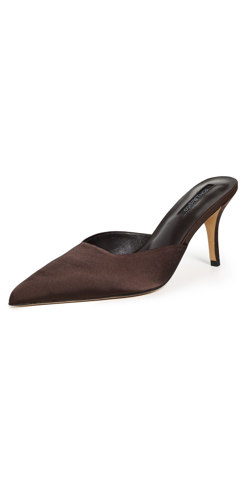 Tony Bianco Cosmic Mules Choc Satin 9
