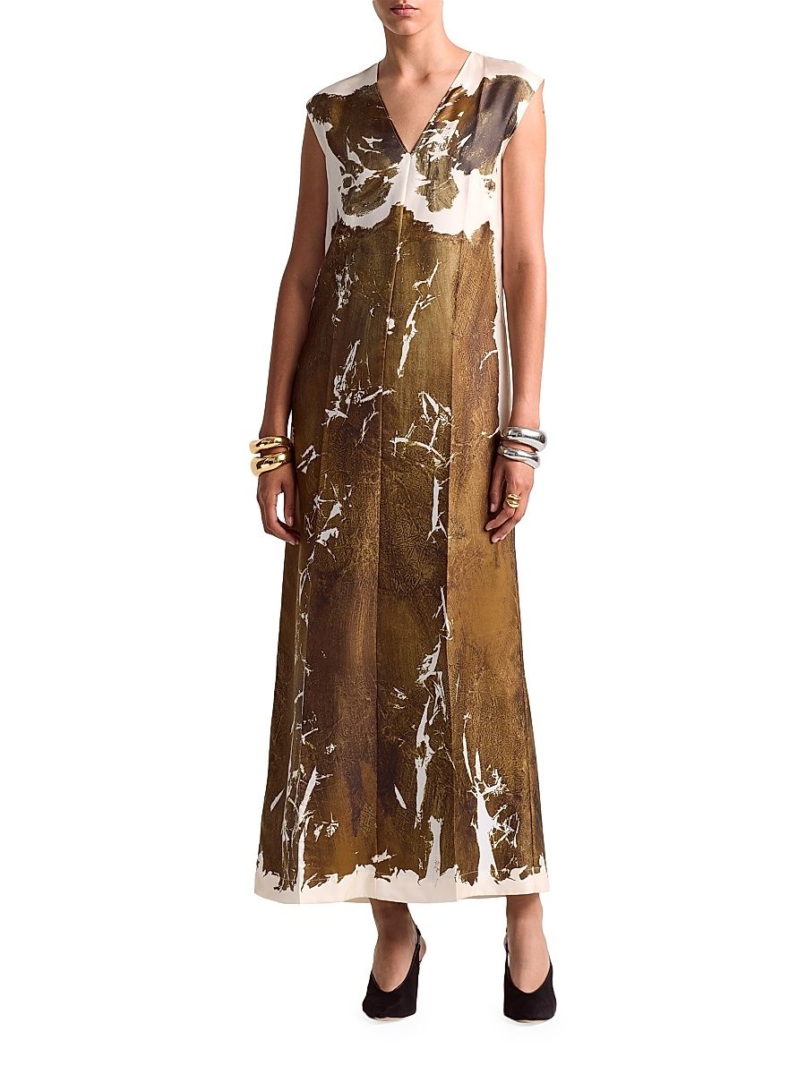 Women's Cherie Printed Silk Maxi Dress - Python Painted Bodies - Size 8