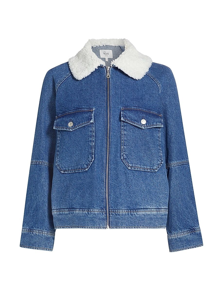 Women's Cheyenne Zip-Up Denim Jacket - Indigo Sherpa - Size Medium