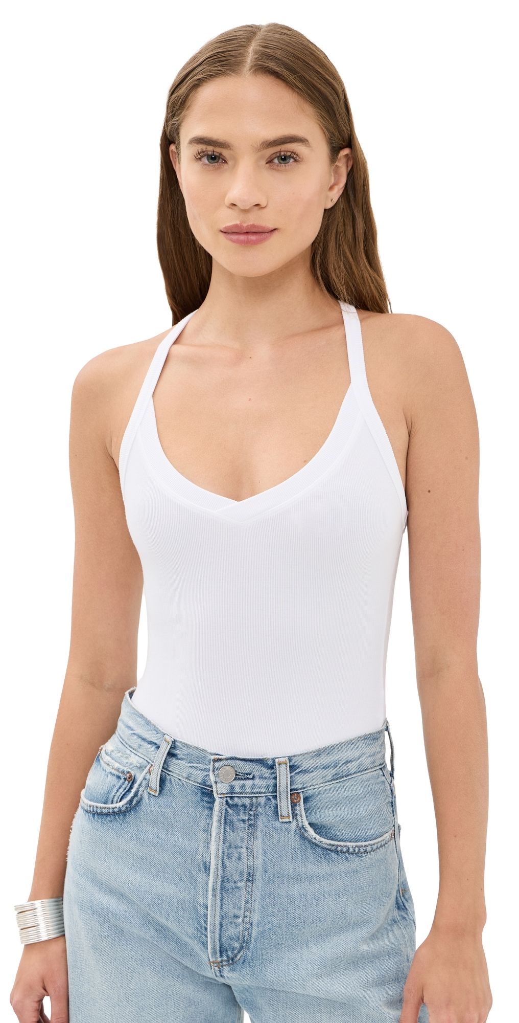 L'AGENCE Wrenna Racerback Bodysuit White S