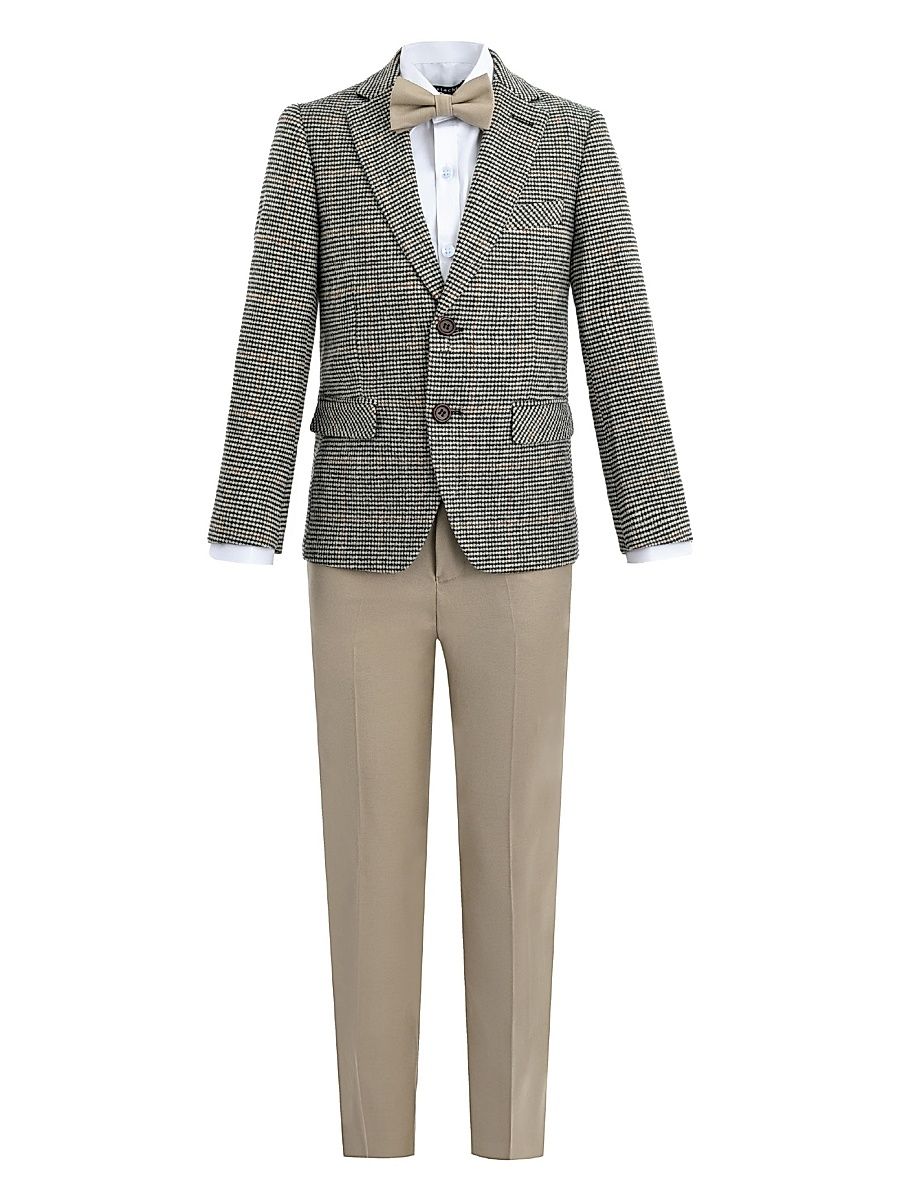 Little Boy's & Boy's Checkered Blazer and Trousers Set - Beige - Size 16