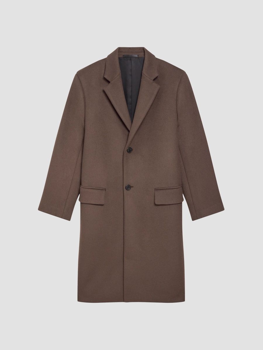 Theory Men's Plush Melton Longline Coat - Classic Brown - Size XL