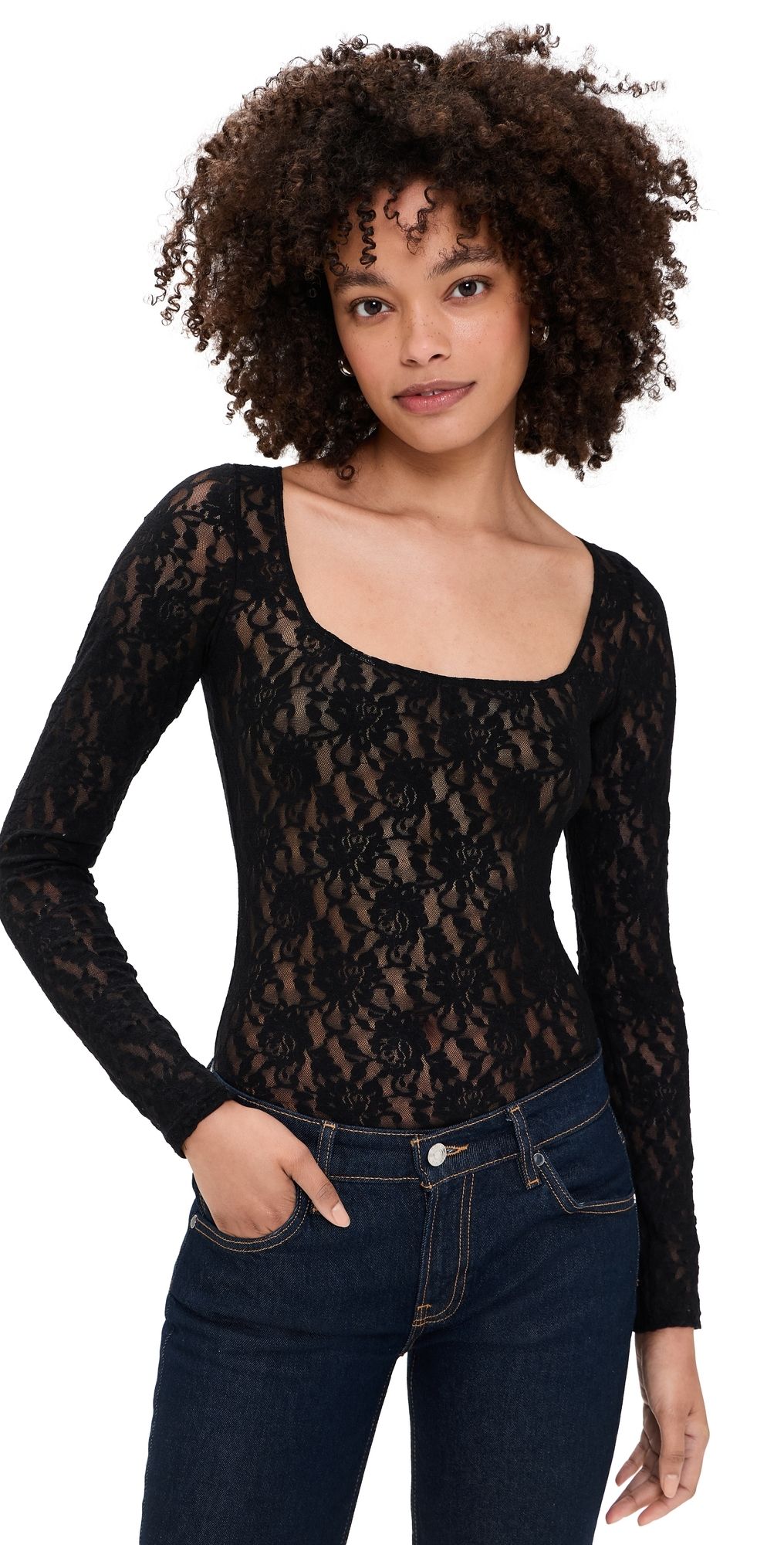 Hanky Panky Signature Lace Square Neck Bodysuit Flog One Size