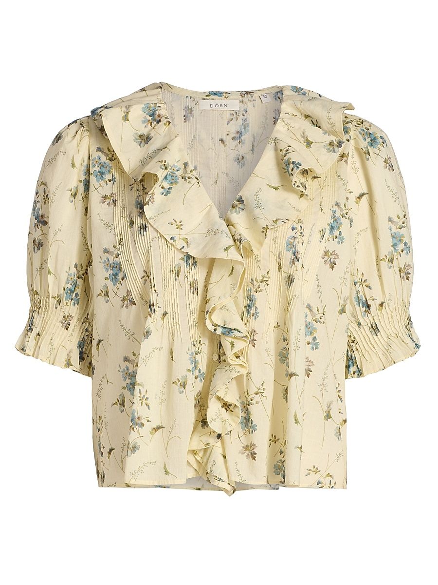 Women's Henri Floral Ruffle Top - Sunshine Prairie Rose - Size XS