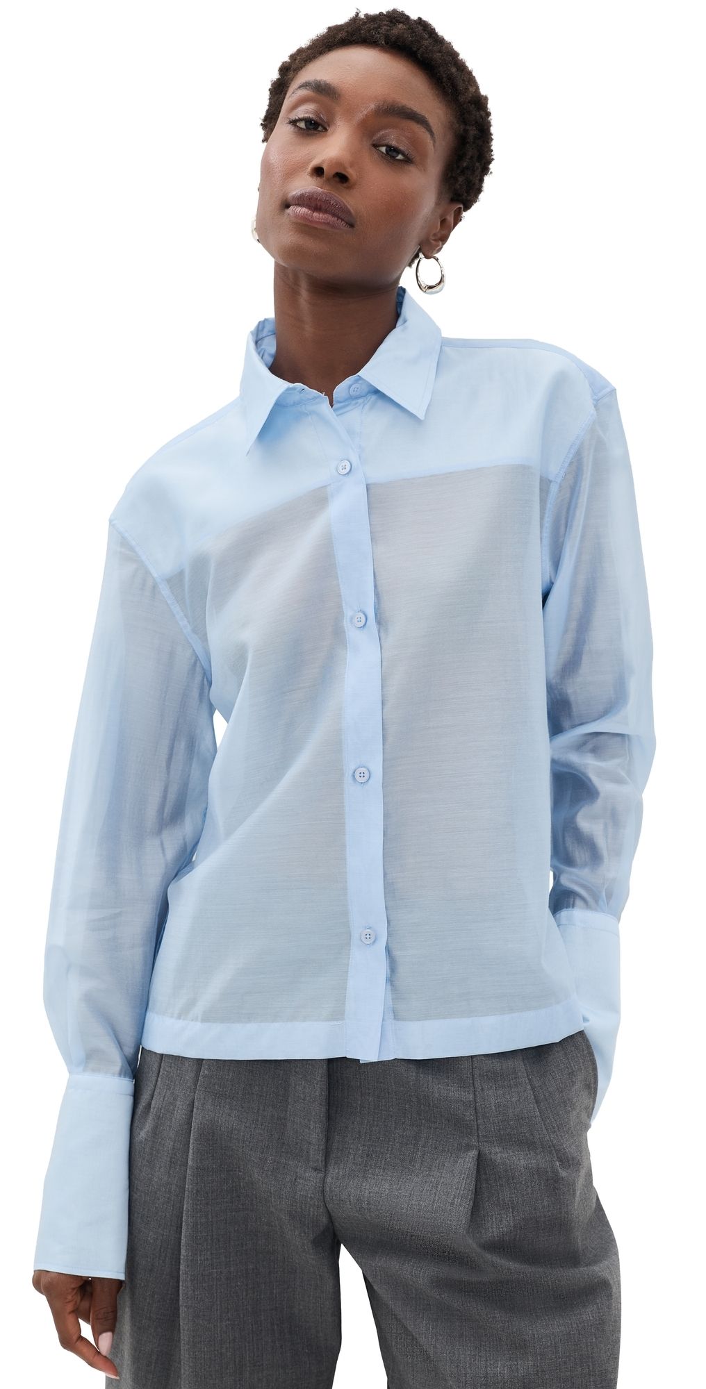 The Latest Ciara Muslin Button Down Shirt Light Blue XL