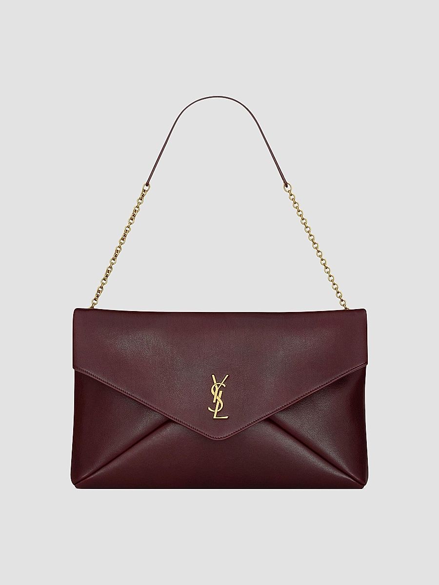 Saint Laurent Women's Cassandre XXL Pouch on Chain in Shiny Leather - Rouge Cabernet