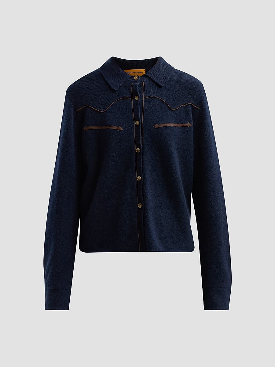 Guest in Residence Women's Cashmere Cropped Western Shirt - Midnight - Size XS