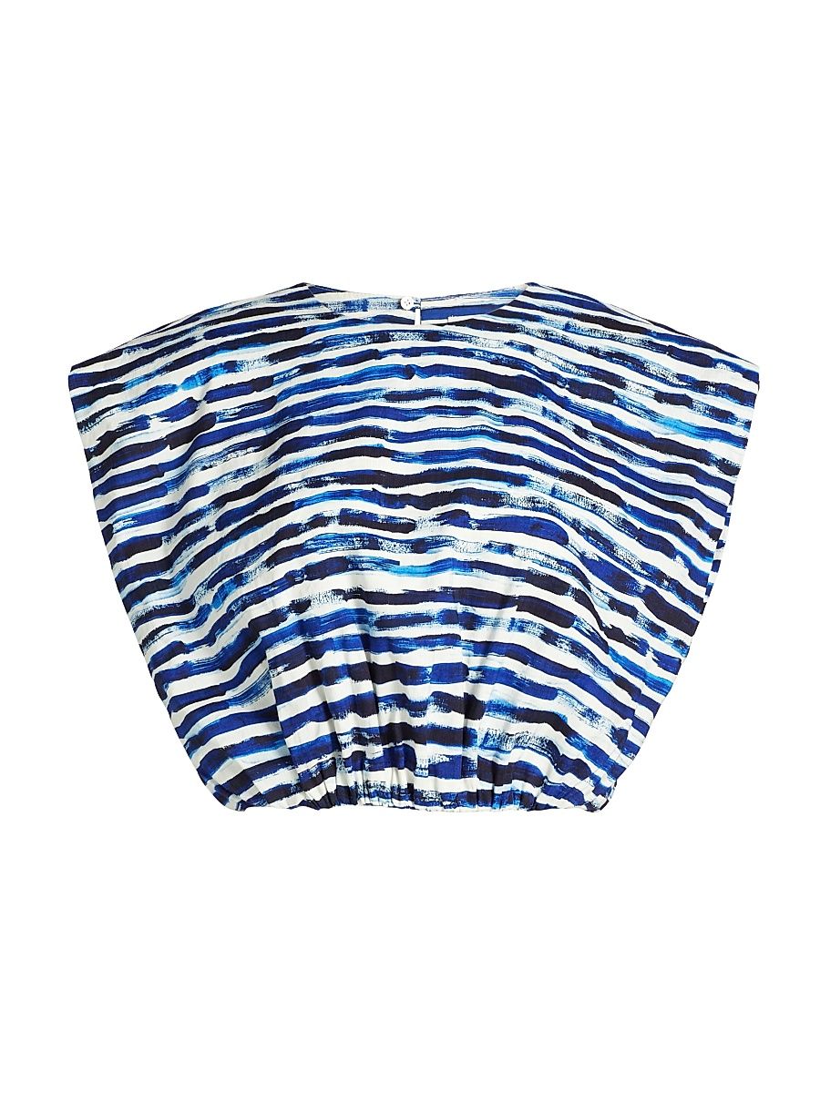 Women's Billie Linen-Blend Crop Top - Navy Stripe - Size Small