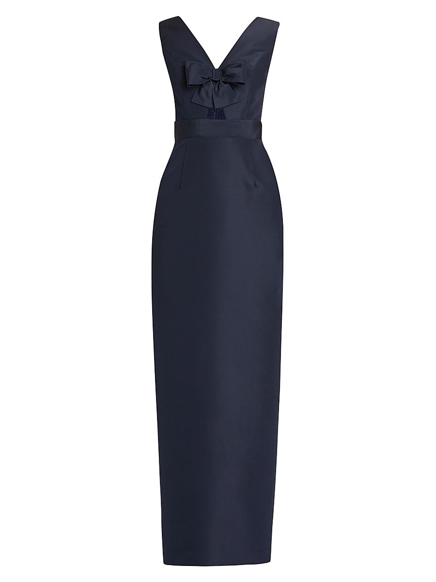 Women's Claire Silk Sleeveless Column Gown - Navy - Size 10
