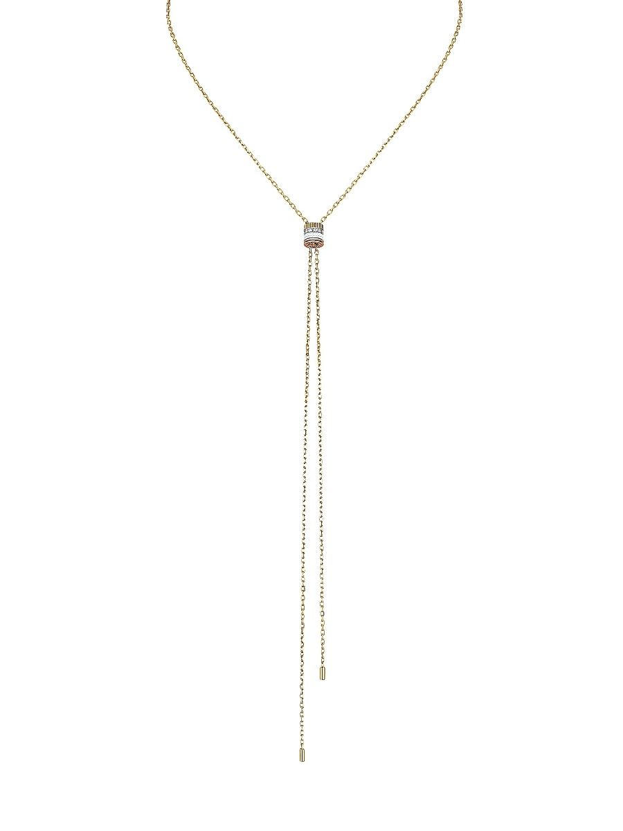 Women's Quatre Classique White Edition 18K Tri-Tone Gold, White Ceramic & Diamond Pendant Mini Bolo Necklace - Gold