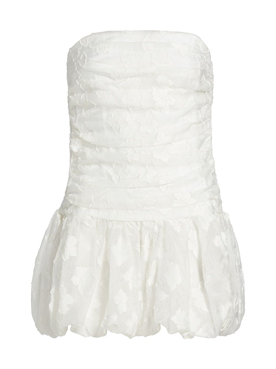 Women's Rendezous Floral Bubble-Hem Strapless Minidress - White - Size Medium